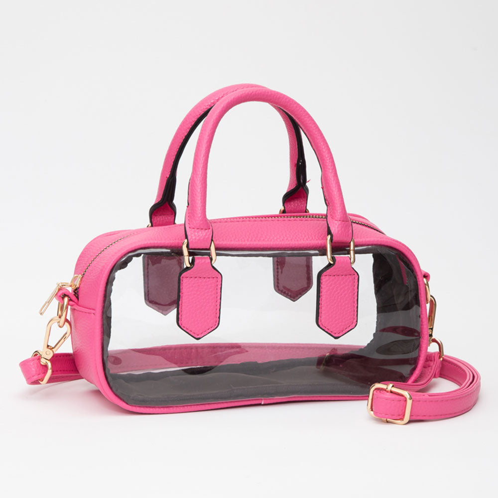Madeline Love Clear, Fuchsia Transparent Structured Top Handle Handbag / Crossbody Bag - Bags & Wallets