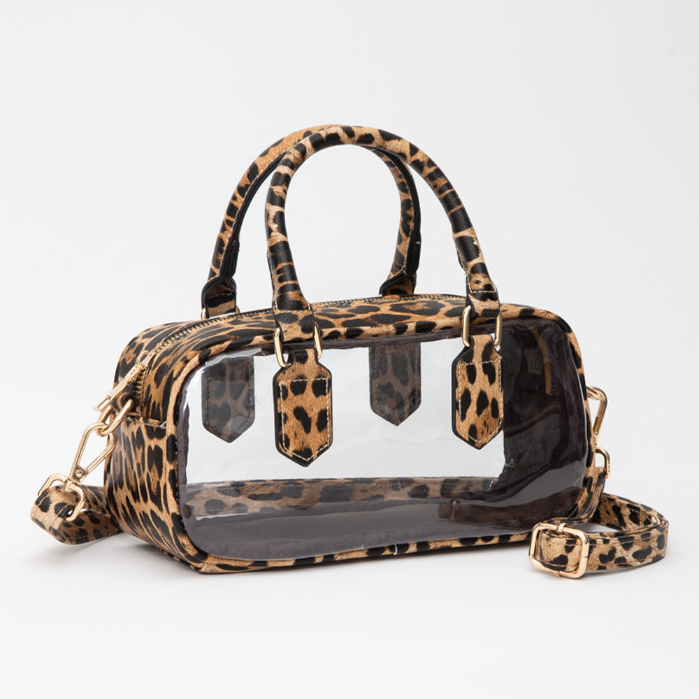 Madeline Love Clear, Leopard Transparent Structured Top Handle Handbag / Crossbody Bag - Bags & Wallets