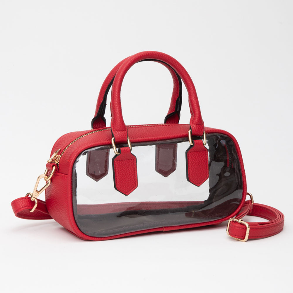 Madeline Love Clear, Red Transparent Structured Top Handle Handbag / Crossbody Bag - Bags & Wallets
