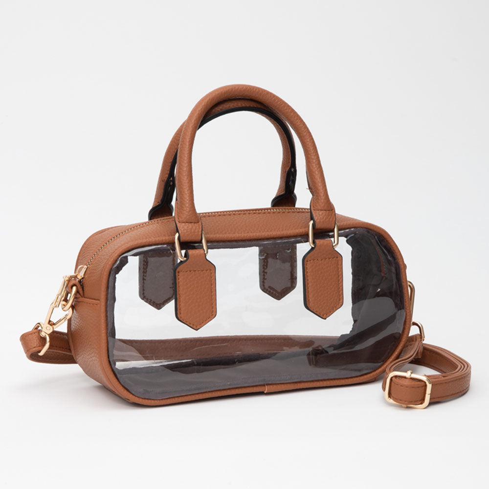 Madeline Love Clear, Tan Transparent Structured Top Handle Handbag / Crossbody Bag - Bags & Wallets