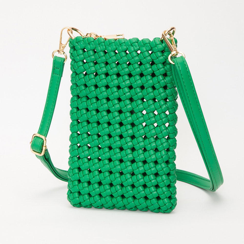 Madeline Love Green Faux Leather Woven Small Crossbody Bag - Bags & Wallets
