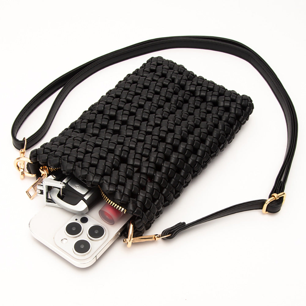 Madeline Love Gray Faux Leather Woven Small Crossbody Bag - Bags & Wallets - desc