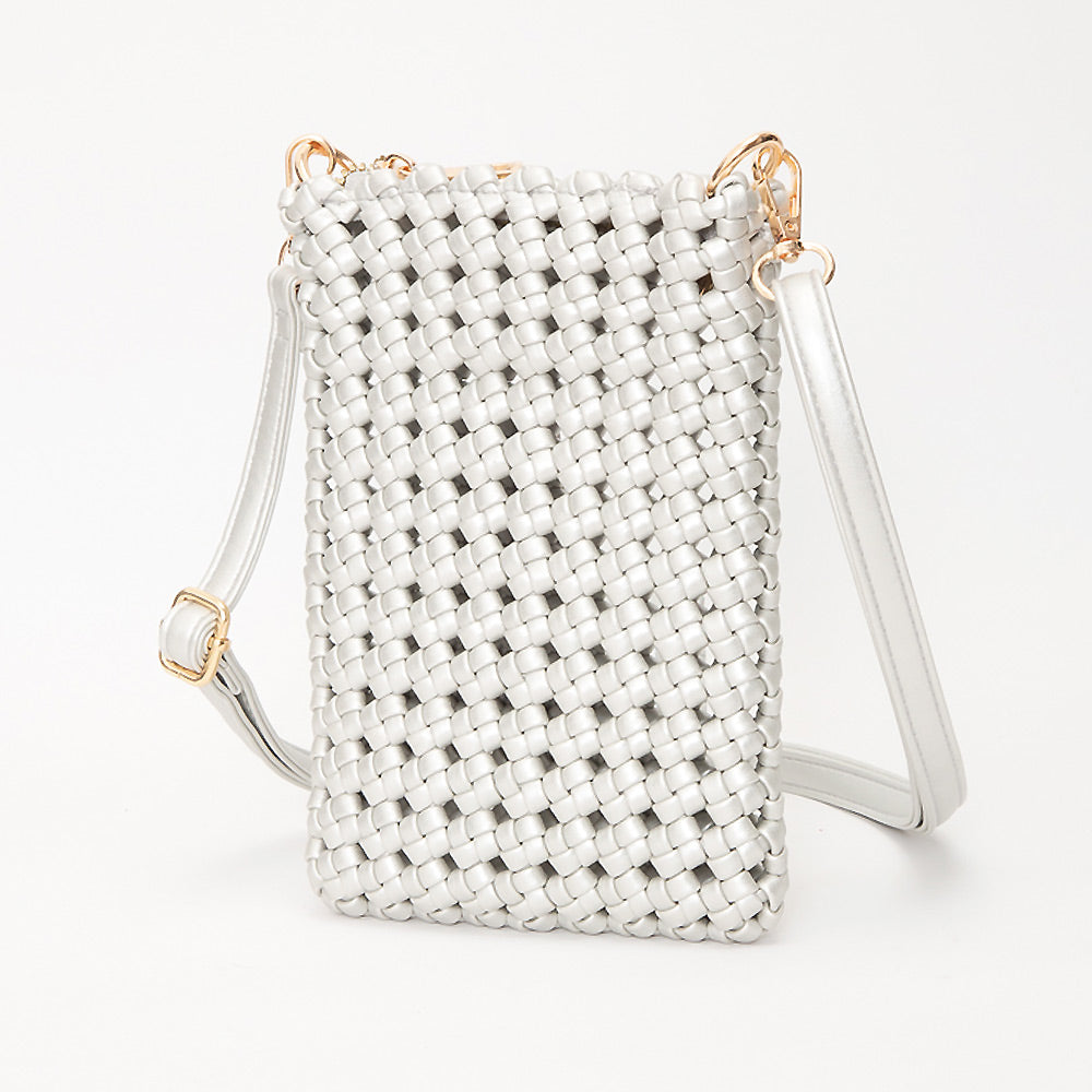 Madeline Love Silver Faux Leather Woven Small Crossbody Bag - Bags & Wallets