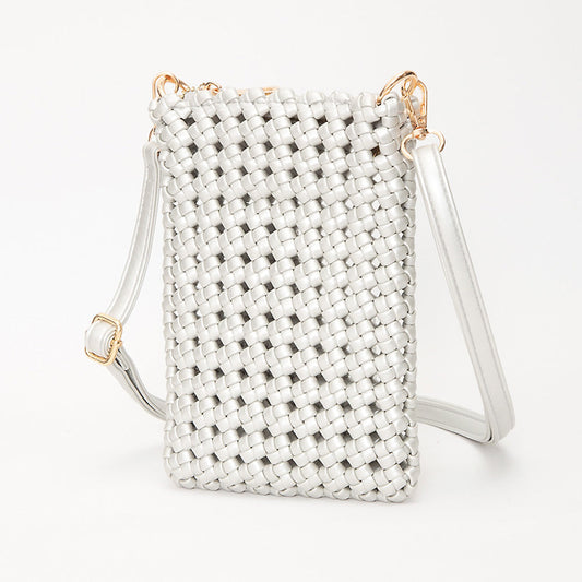 Madeline Love Silver Faux Leather Woven Small Crossbody Bag - Bags & Wallets