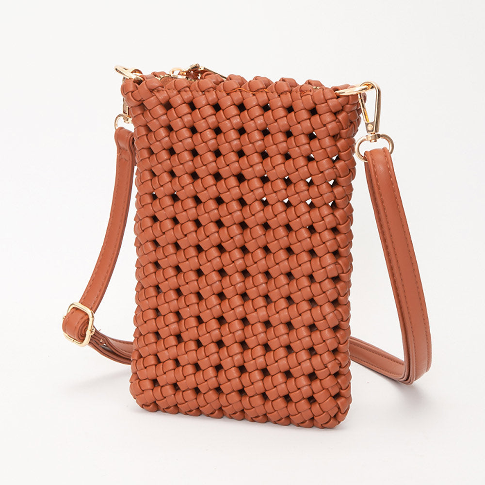 Madeline Love Tan Faux Leather Woven Small Crossbody Bag - Bags & Wallets