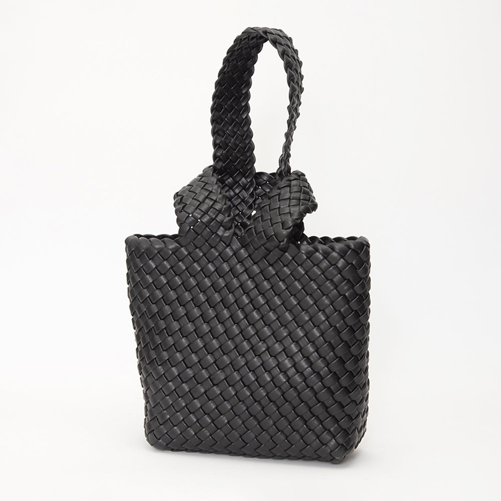 Madeline Love Black Faux Leather Basket Weave Knotted Handle Handbag - Bags & Wallets