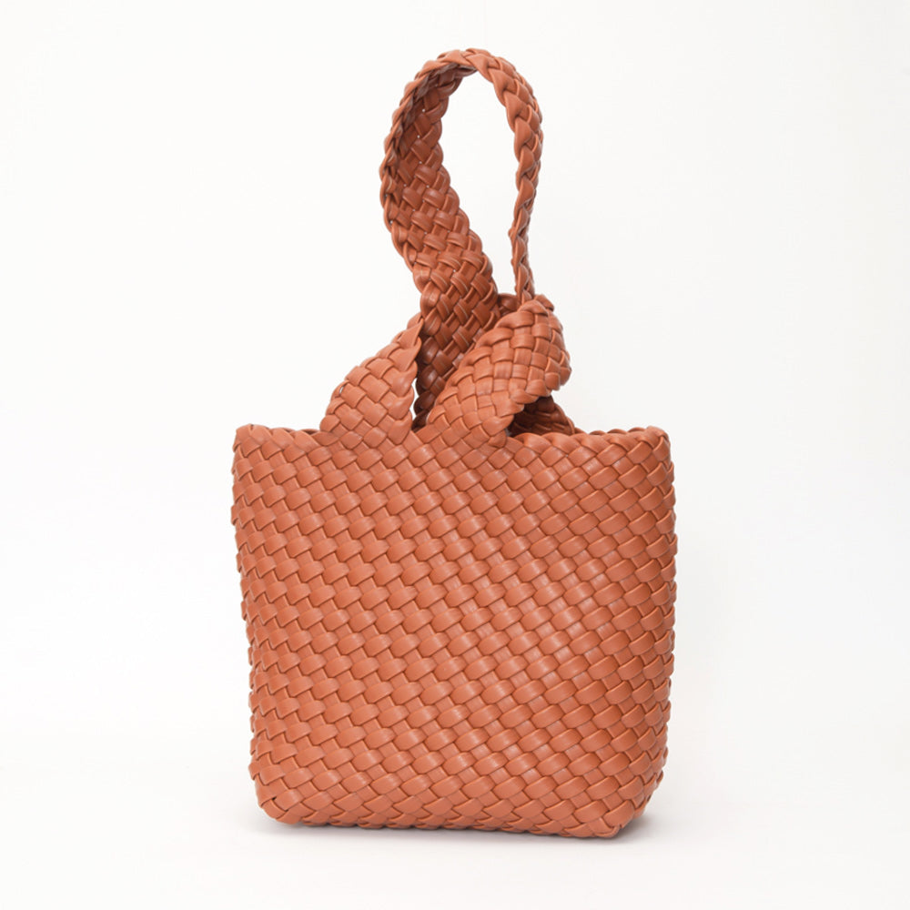 Madeline Love Tan Faux Leather Basket Weave Knotted Handle Handbag - Bags & Wallets