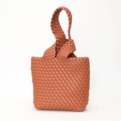 Madeline Love Tan Faux Leather Basket Weave Knotted Handle Handbag - Bags & Wallets