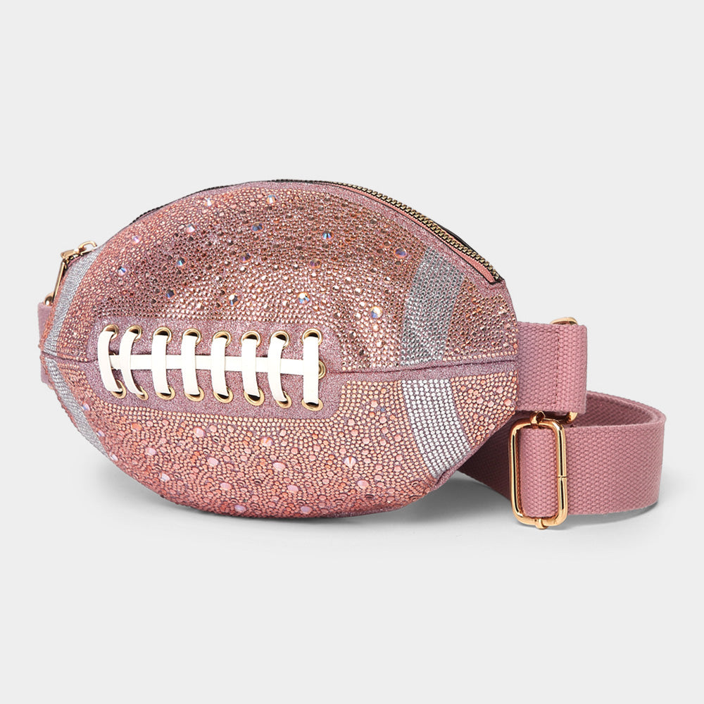 Madeline Love Pink Bling Studded Game Day Football Shape Fanny Pack Sling Bag - Bags & Wallets