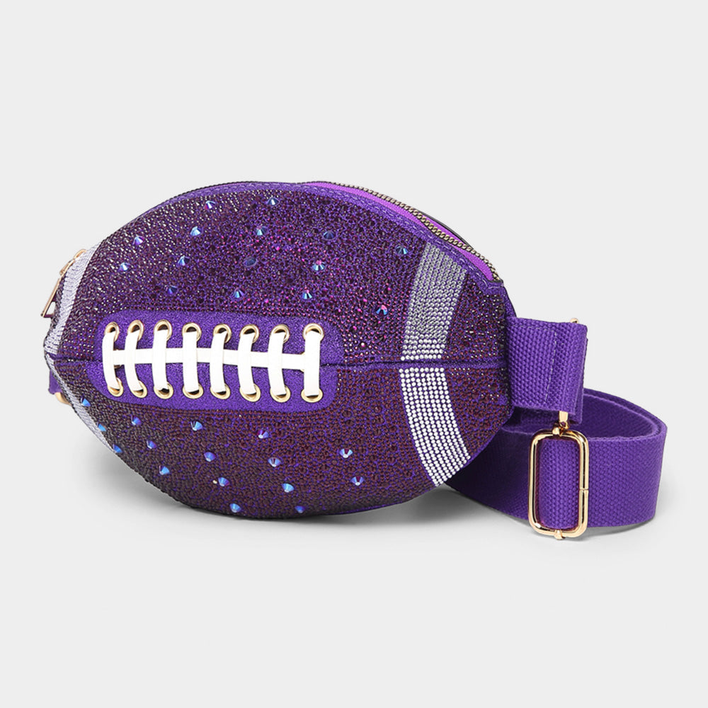 Madeline Love Purple Bling Studded Game Day Football Shape Fanny Pack Sling Bag - Bags & Wallets