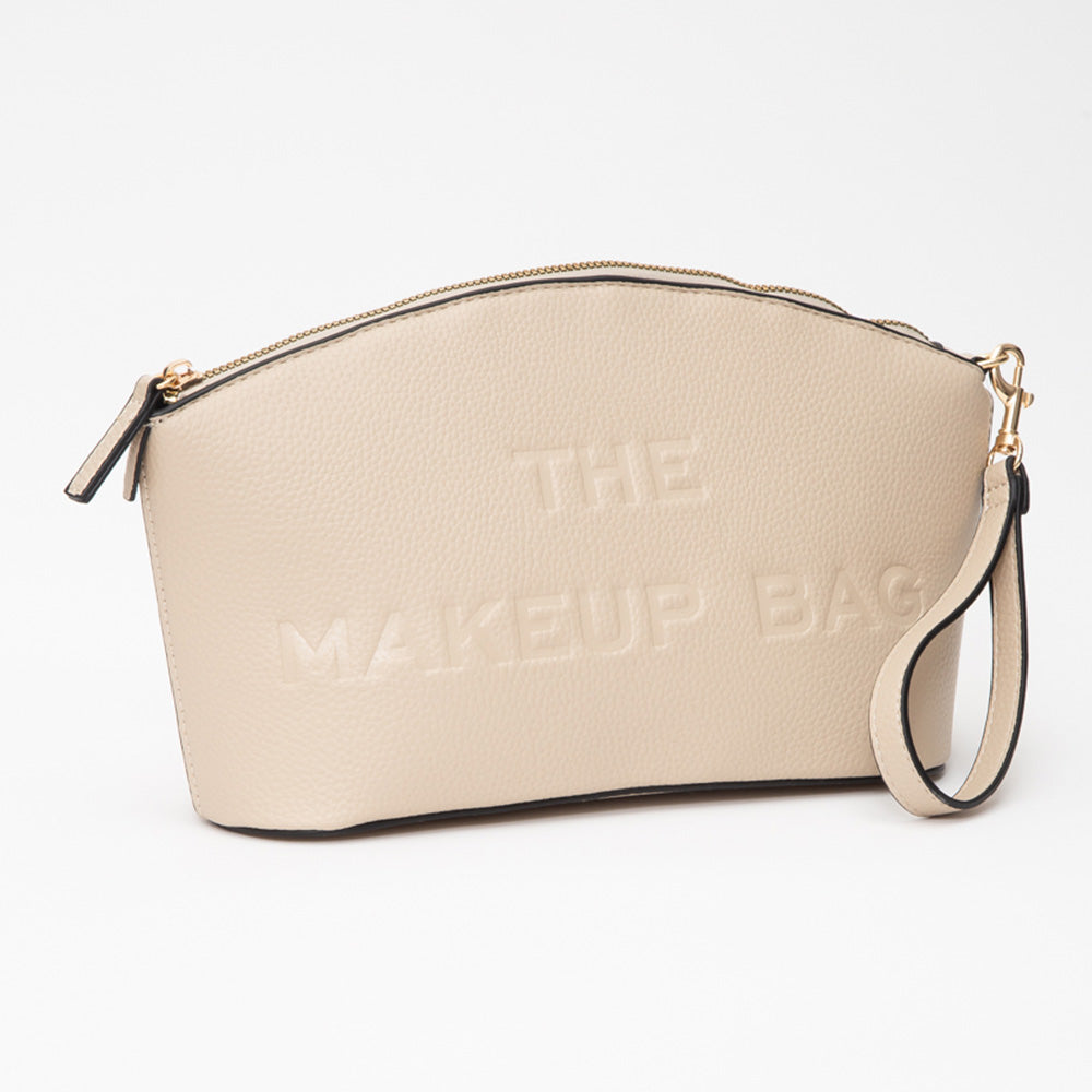 Madeline Love Beige Faux Leather THE MAKE UP BAG Message Pouch Bag Beauty Organizer Bag - Beauty & Cosmetics