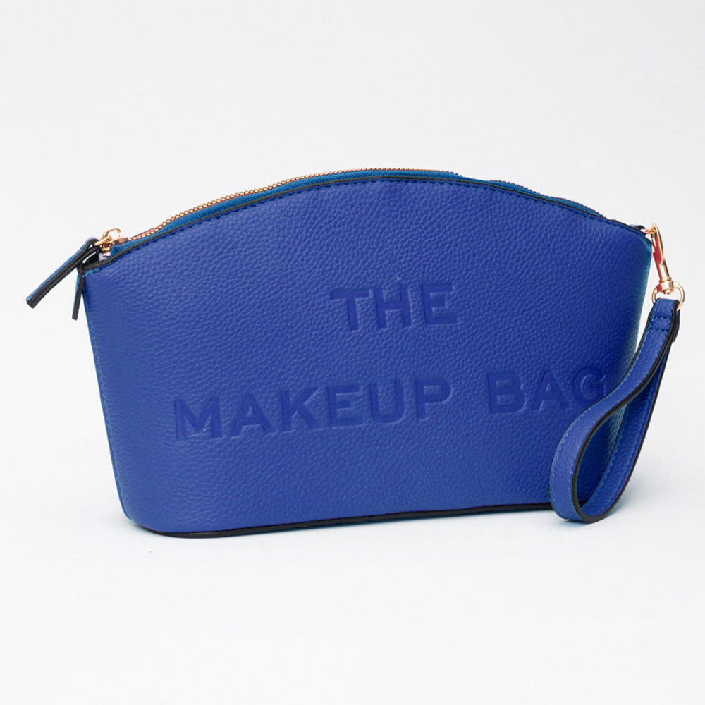 Madeline Love Blue, Dark Faux Leather THE MAKE UP BAG Message Pouch Bag Beauty Organizer Bag - Beauty & Cosmetics