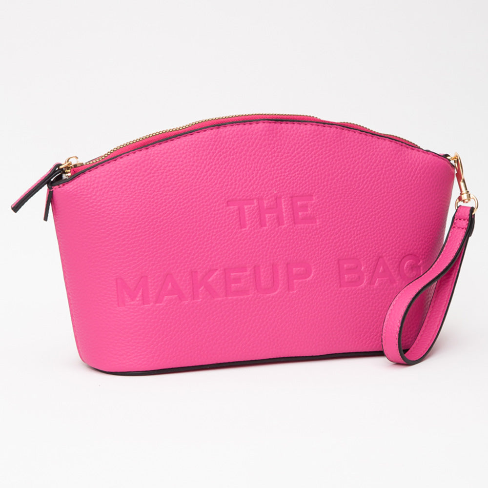 Madeline Love Fuchsia Faux Leather THE MAKE UP BAG Message Pouch Bag Beauty Organizer Bag - Beauty & Cosmetics