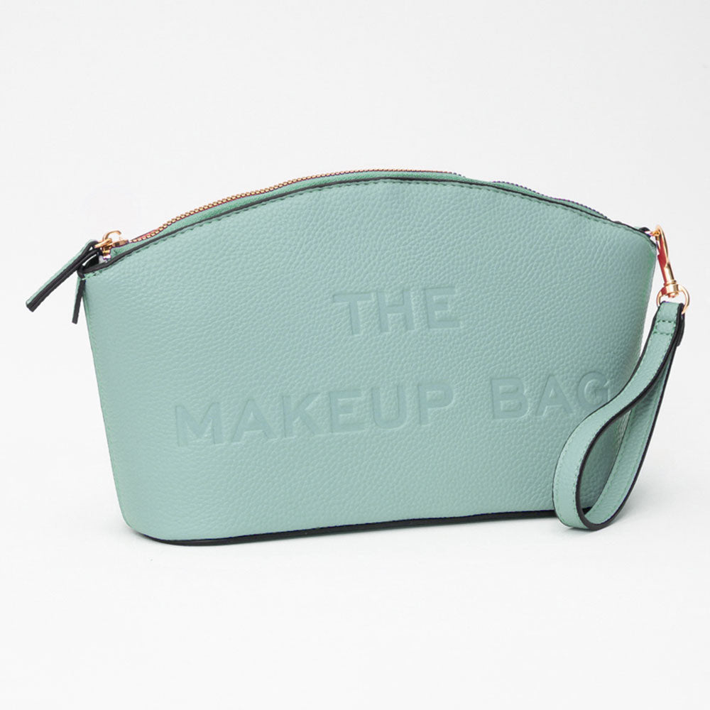 Madeline Love Blue, Light Faux Leather THE MAKE UP BAG Message Pouch Bag Beauty Organizer Bag - Beauty & Cosmetics