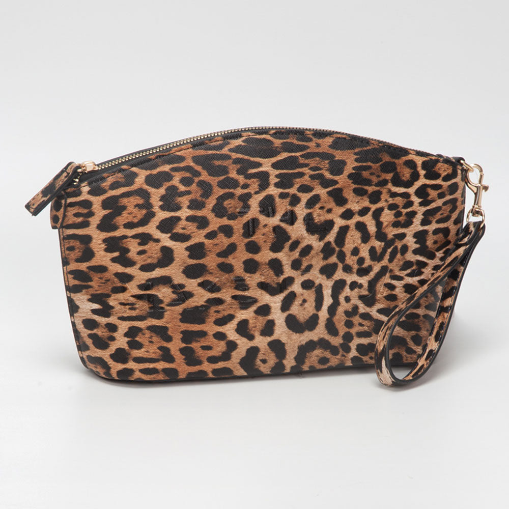 Madeline Love Leopard Faux Leather Leopard Pattern THE MAKE UP BAG Message Pouch Bag Beauty Organizer Bag - Beauty & Cosmetics