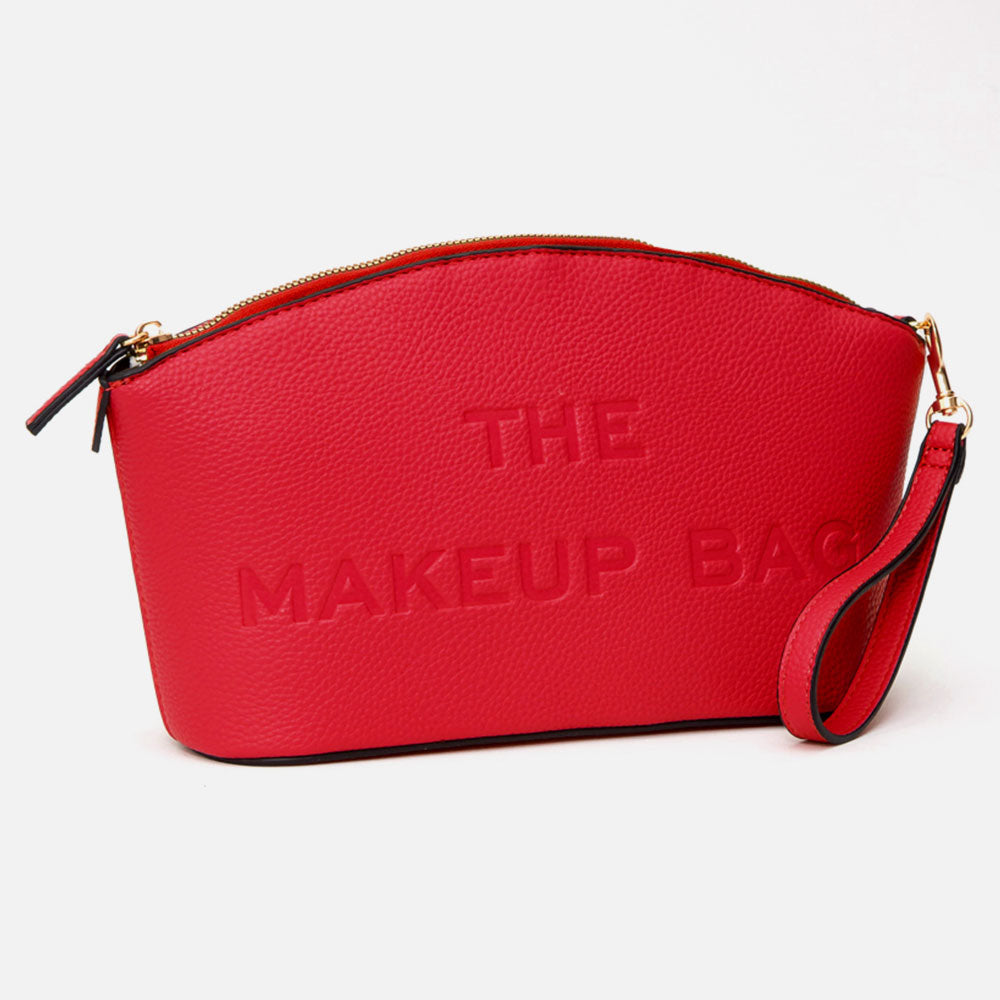 Madeline Love Red Faux Leather THE MAKE UP BAG Message Pouch Bag Beauty Organizer Bag - Beauty & Cosmetics