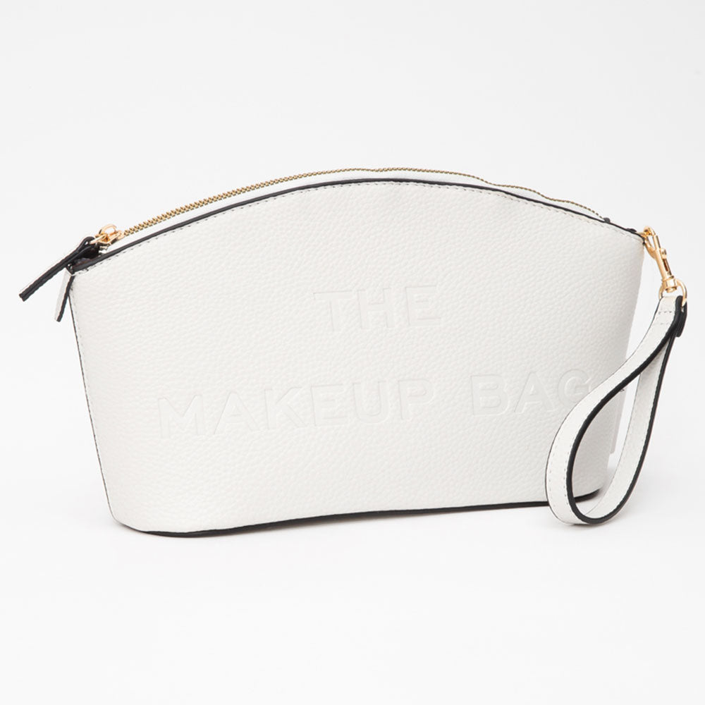 Madeline Love White Faux Leather THE MAKE UP BAG Message Pouch Bag Beauty Organizer Bag - Beauty & Cosmetics