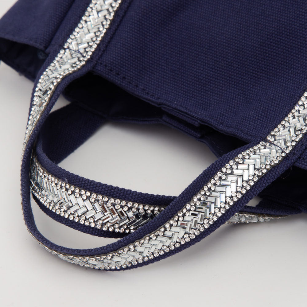Madeline Love Pink Rhinestone Embellished Strap Accent Mini Canvas Tote Bag / Crossbody Bag - Bags & Wallets - extra