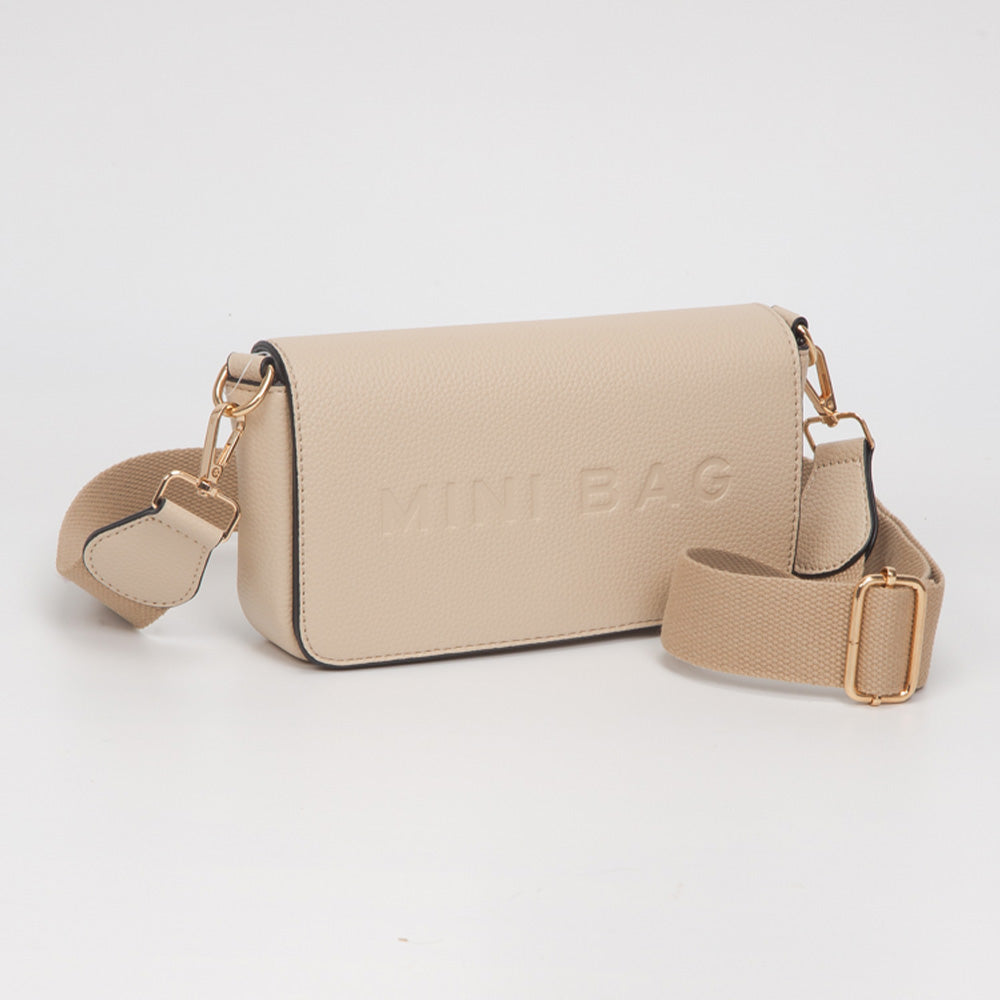 Madeline Love Beige Faux Leather MINI BAG Message Structured Crossbody Bag - Bags & Wallets