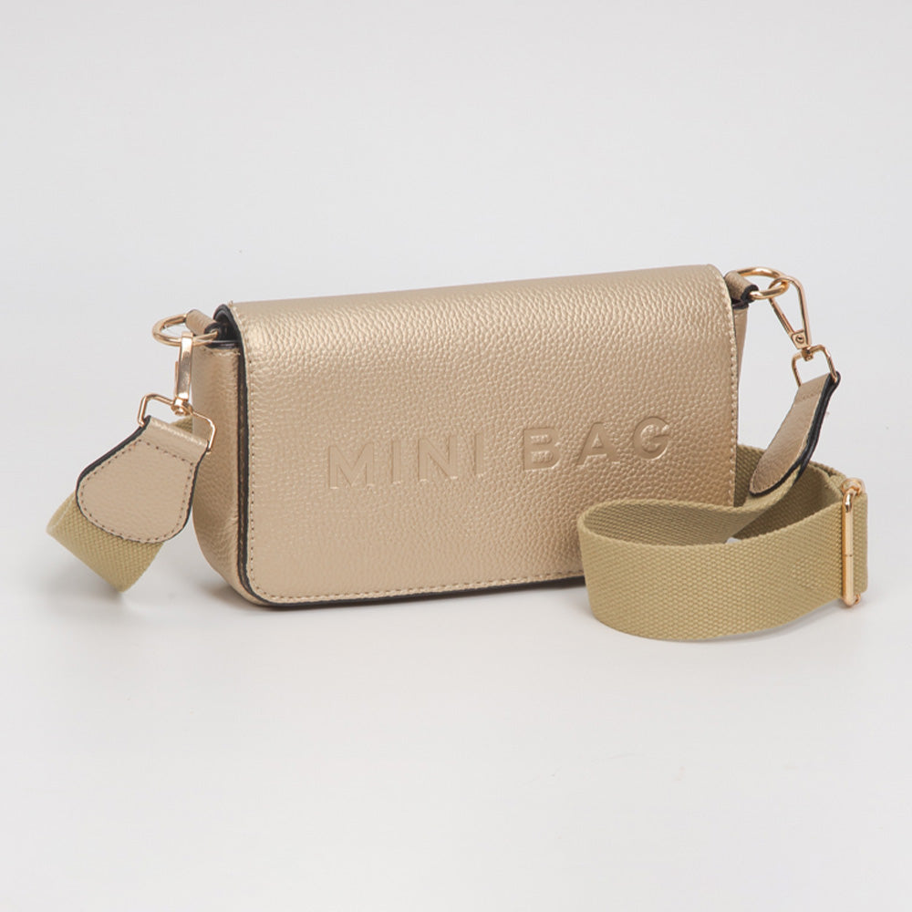 Madeline Love Gold Faux Leather MINI BAG Message Structured Crossbody Bag - Bags & Wallets