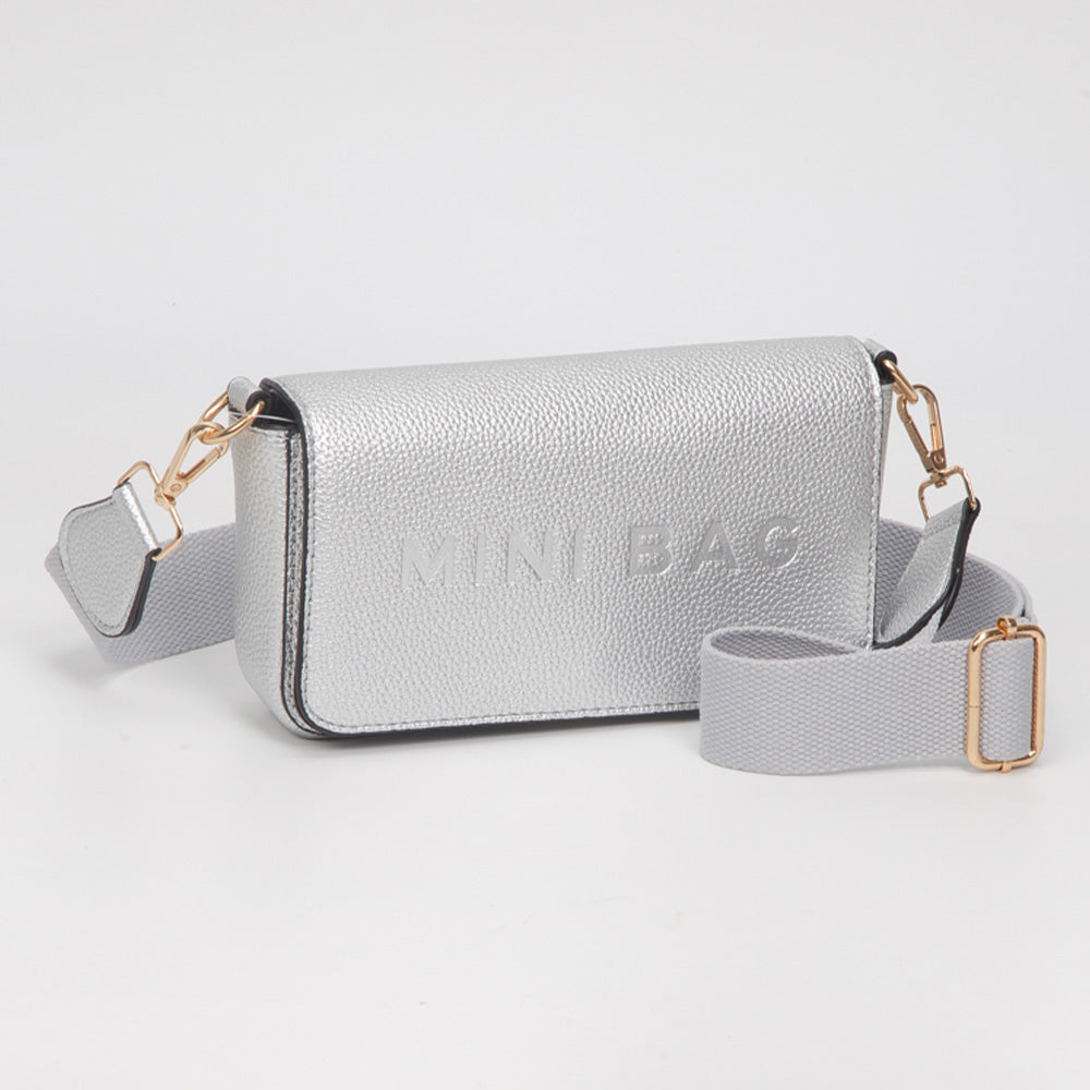 Madeline Love Silver Faux Leather MINI BAG Message Structured Crossbody Bag - Bags & Wallets