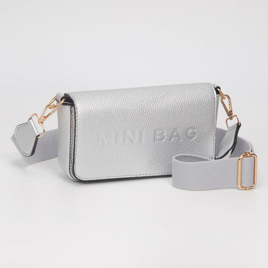 Madeline Love Silver Faux Leather MINI BAG Message Structured Crossbody Bag - Bags & Wallets