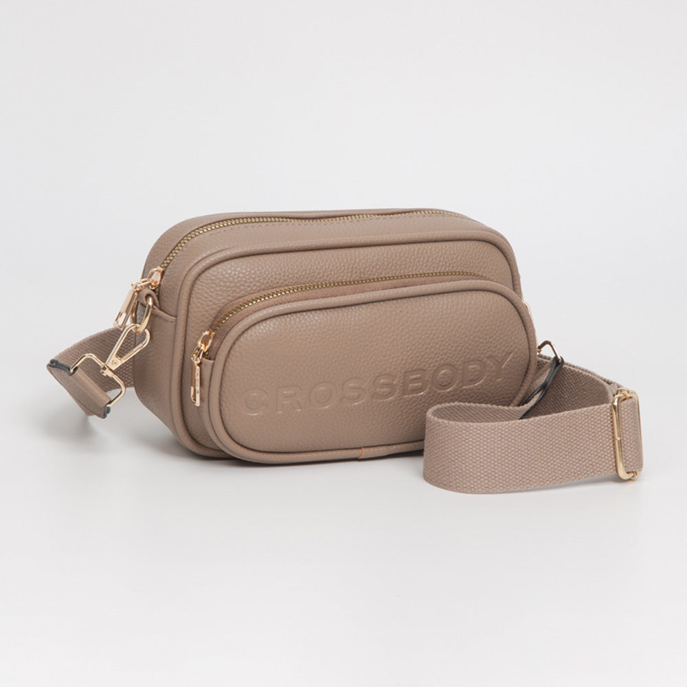 Madeline Love Taupe Faux Pebbled Leather Structured Crossbody Bag - Bags & Wallets