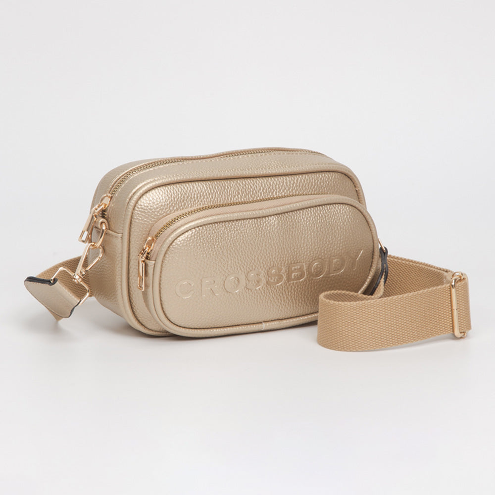 Madeline Love Gold Faux Pebbled Leather Structured Crossbody Bag - Bags & Wallets