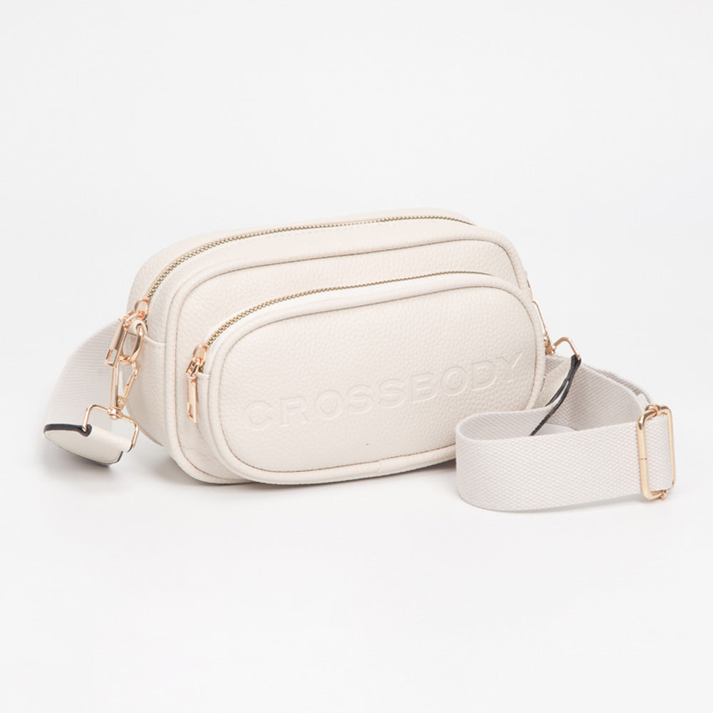 Madeline Love Ivory Faux Pebbled Leather Structured Crossbody Bag - Bags & Wallets