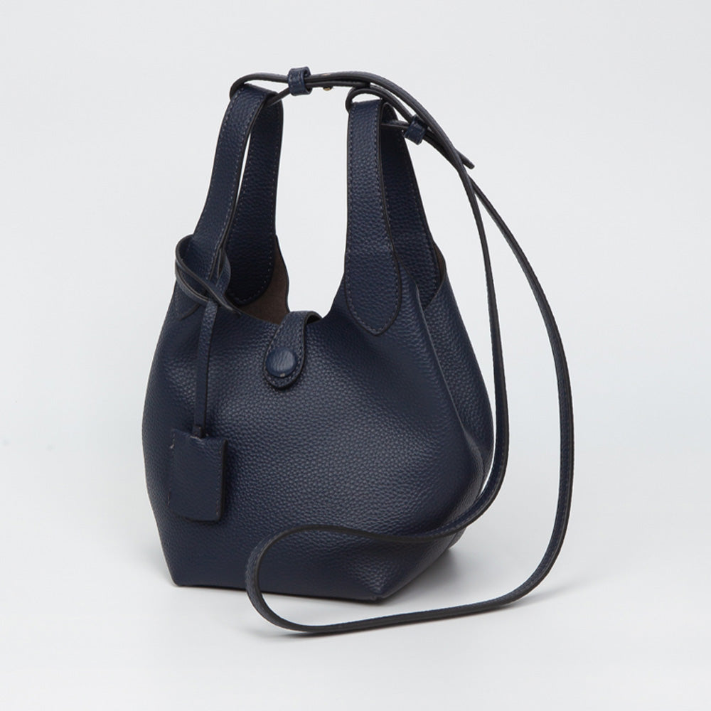 Madeline Love Navy Pebbled Faux Leather Bucket Bag Handbag Crossbody Bag - Bags & Wallets