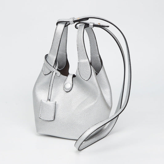Madeline Love Silver Pebbled Faux Leather Bucket Bag Handbag Crossbody Bag - Bags & Wallets