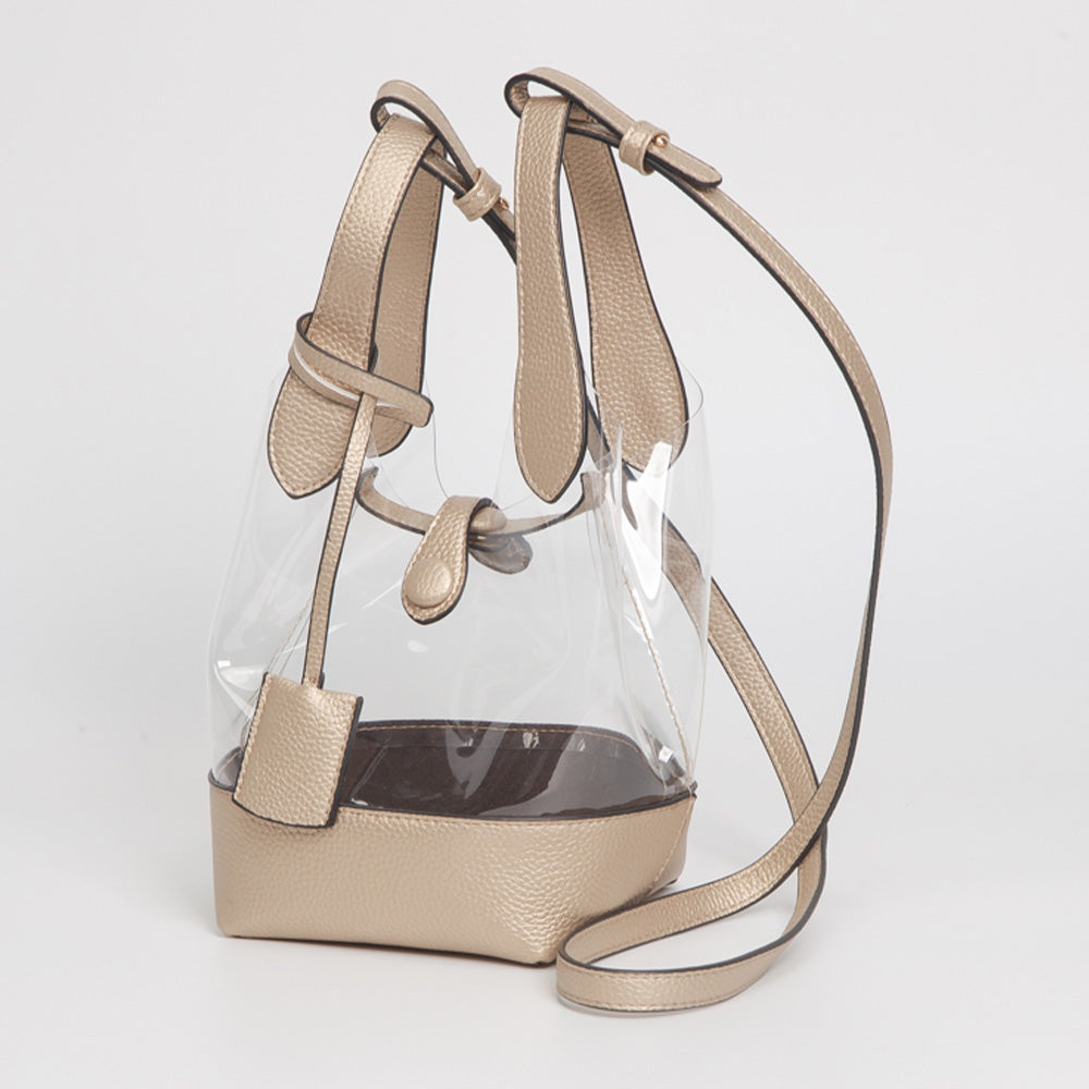 Madeline Love Clear, Gold Transparent Bucket Shoulder Bag Crossbody Bag - Bags & Wallets