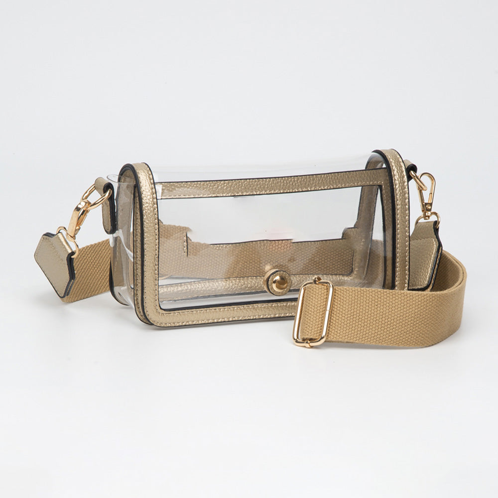 Madeline Love Clear, Gold Transparent Rectangle Flap Crossbody Bag - Bags & Wallets