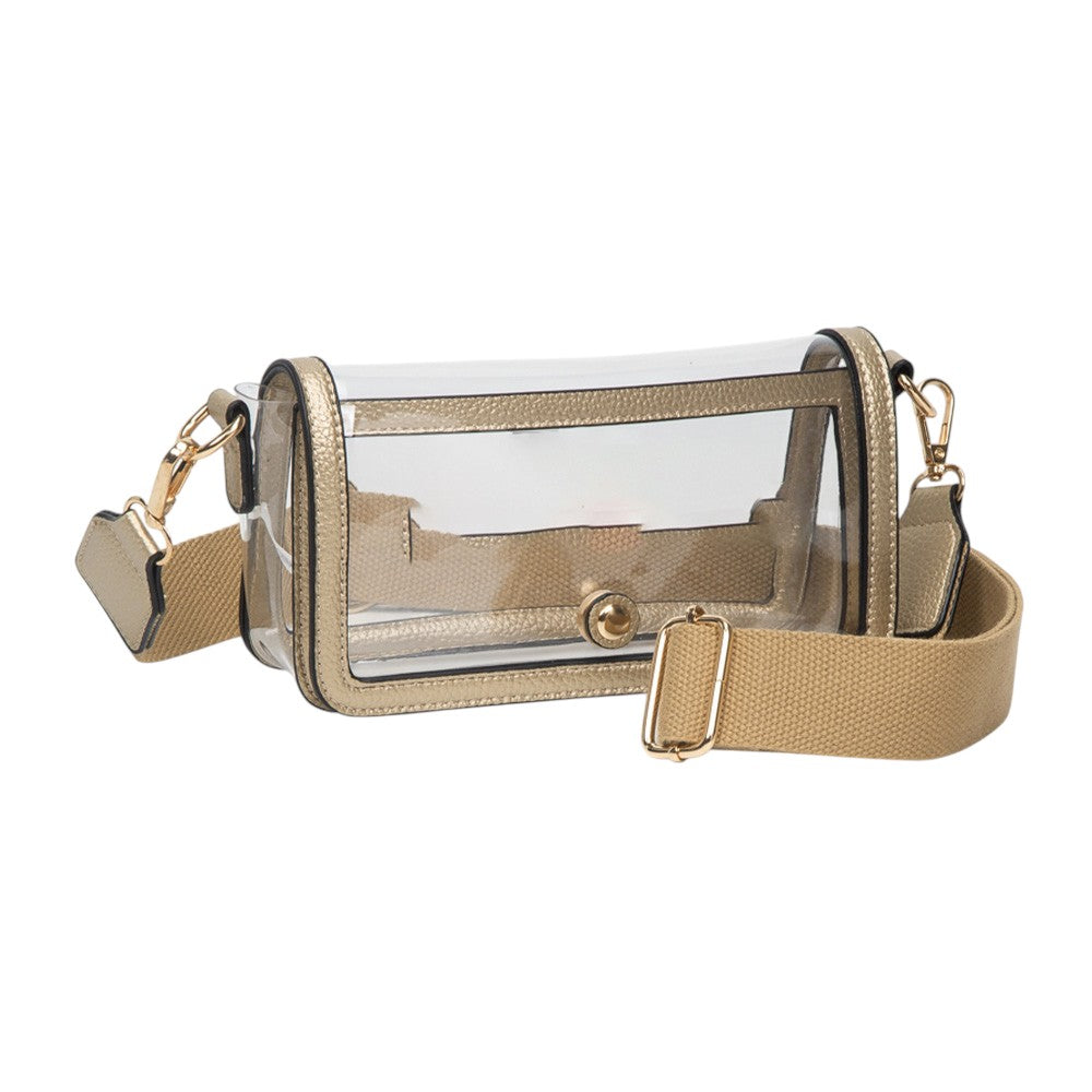 Madeline Love Clear, Gold Transparent Rectangle Flap Crossbody Bag - Bags & Wallets - desc