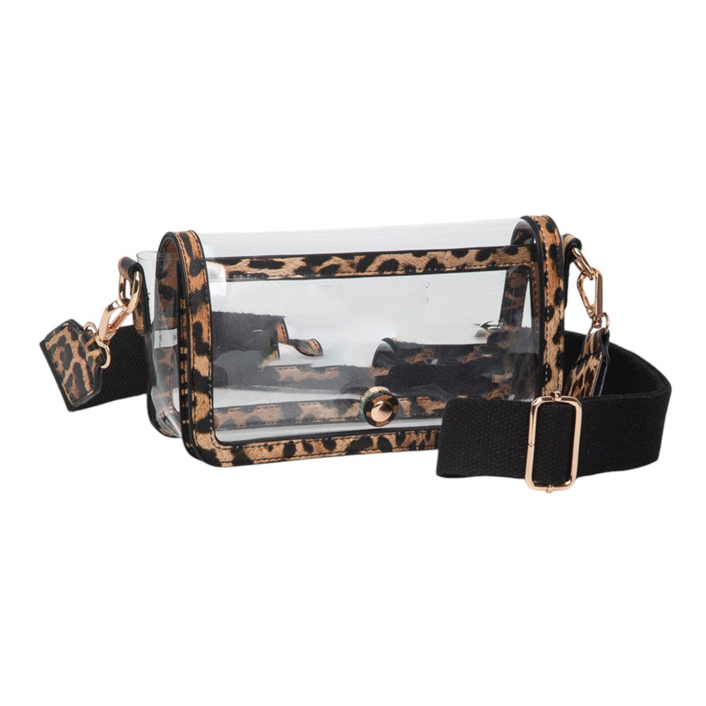 Madeline Love Clear, Leopard Transparent Rectangle Flap Crossbody Bag - Bags & Wallets - desc