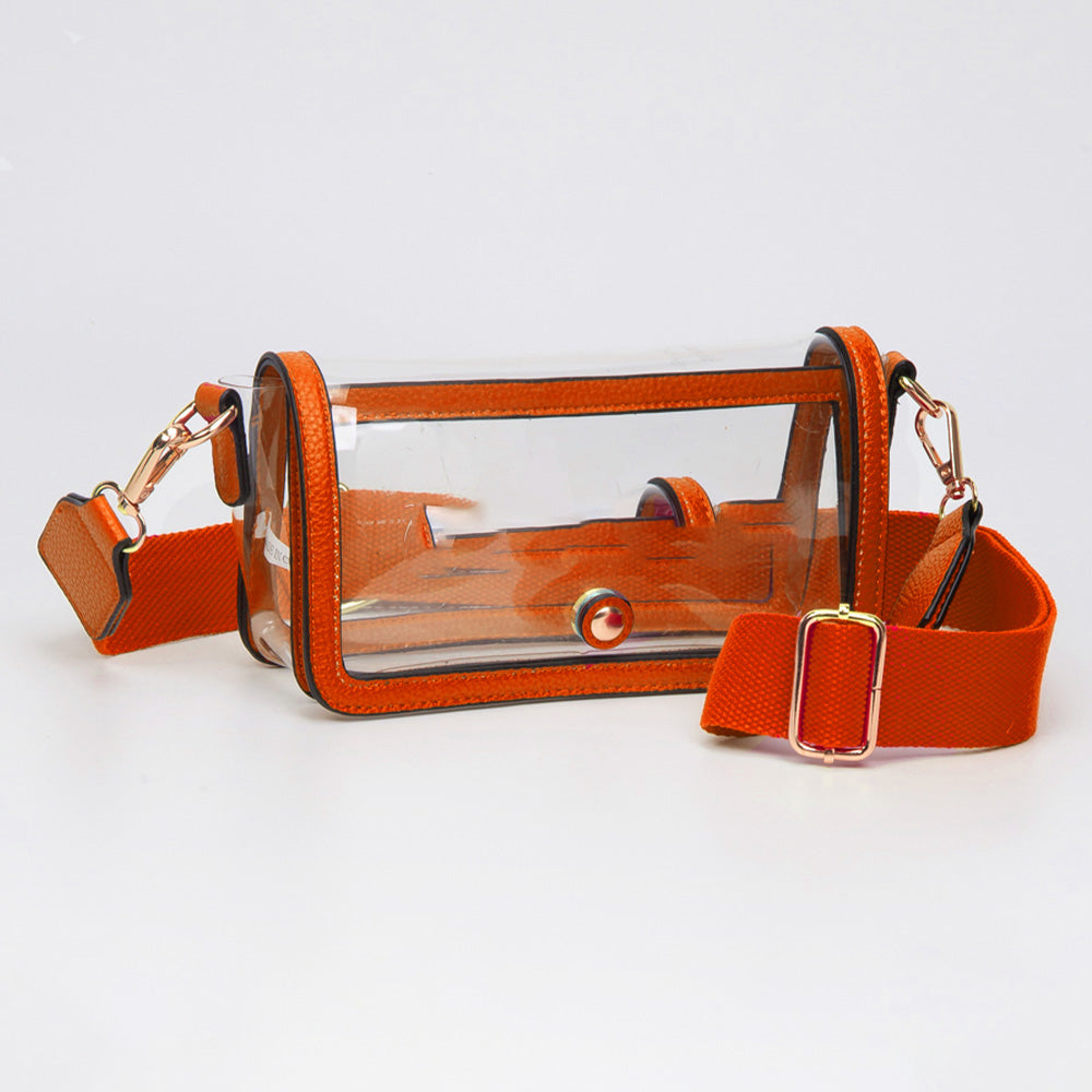 Madeline Love Clear, Orange Transparent Rectangle Flap Crossbody Bag - Bags & Wallets