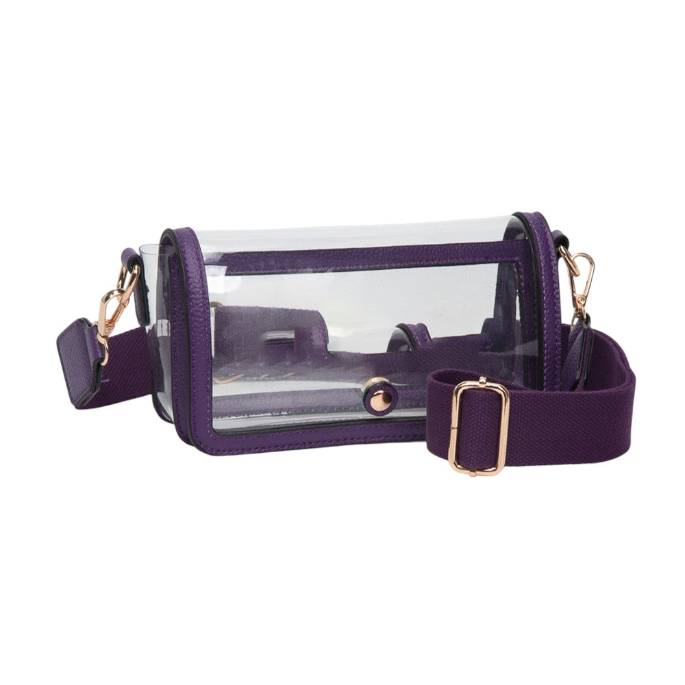 Madeline Love Clear, Purple Transparent Rectangle Flap Crossbody Bag - Bags & Wallets - desc