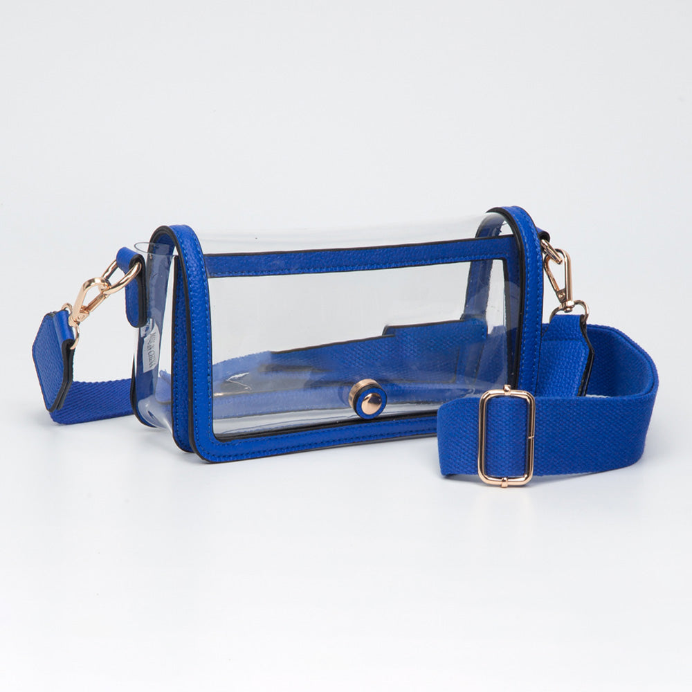 Madeline Love Clear, Royal Blue Transparent Rectangle Flap Crossbody Bag - Bags & Wallets