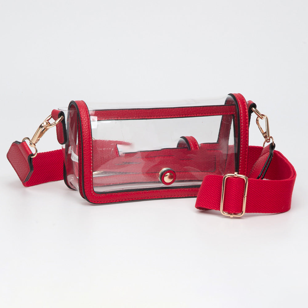 Madeline Love Clear, Red Transparent Rectangle Flap Crossbody Bag - Bags & Wallets