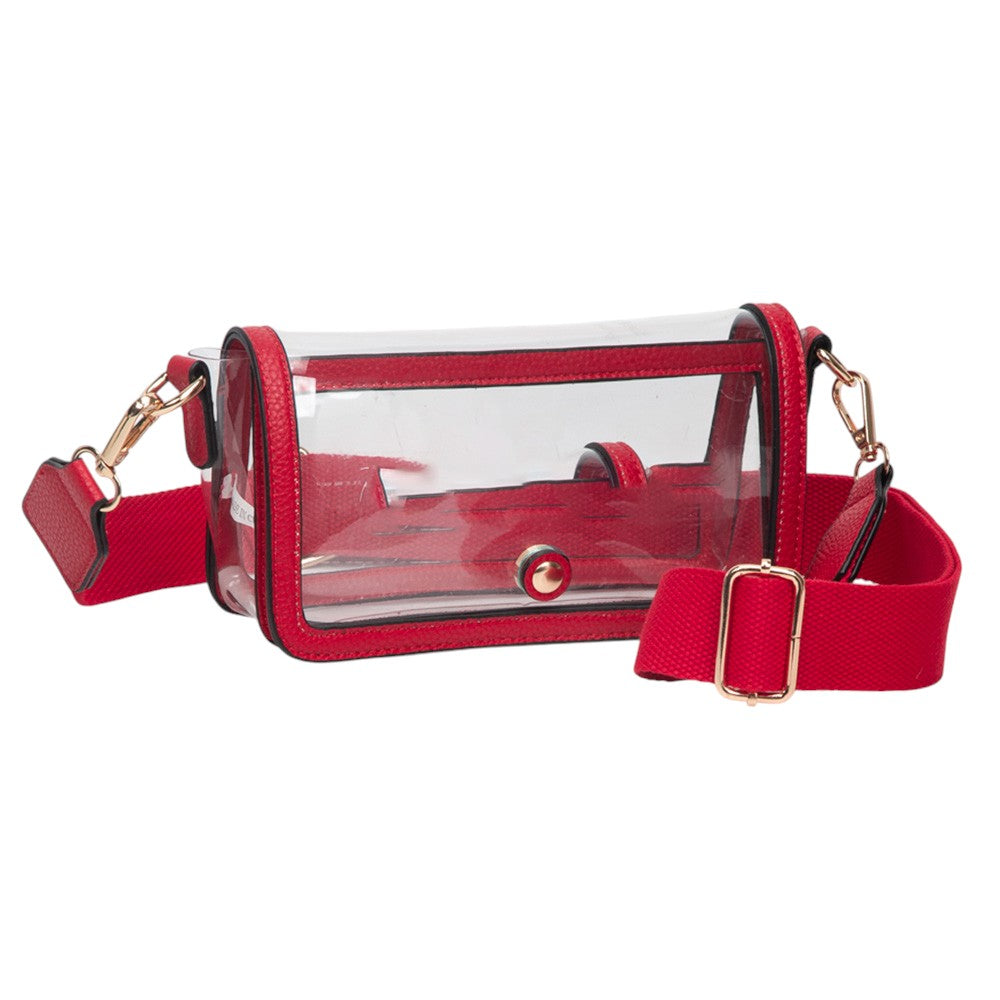 Madeline Love Clear, Red Transparent Rectangle Flap Crossbody Bag - Bags & Wallets - desc