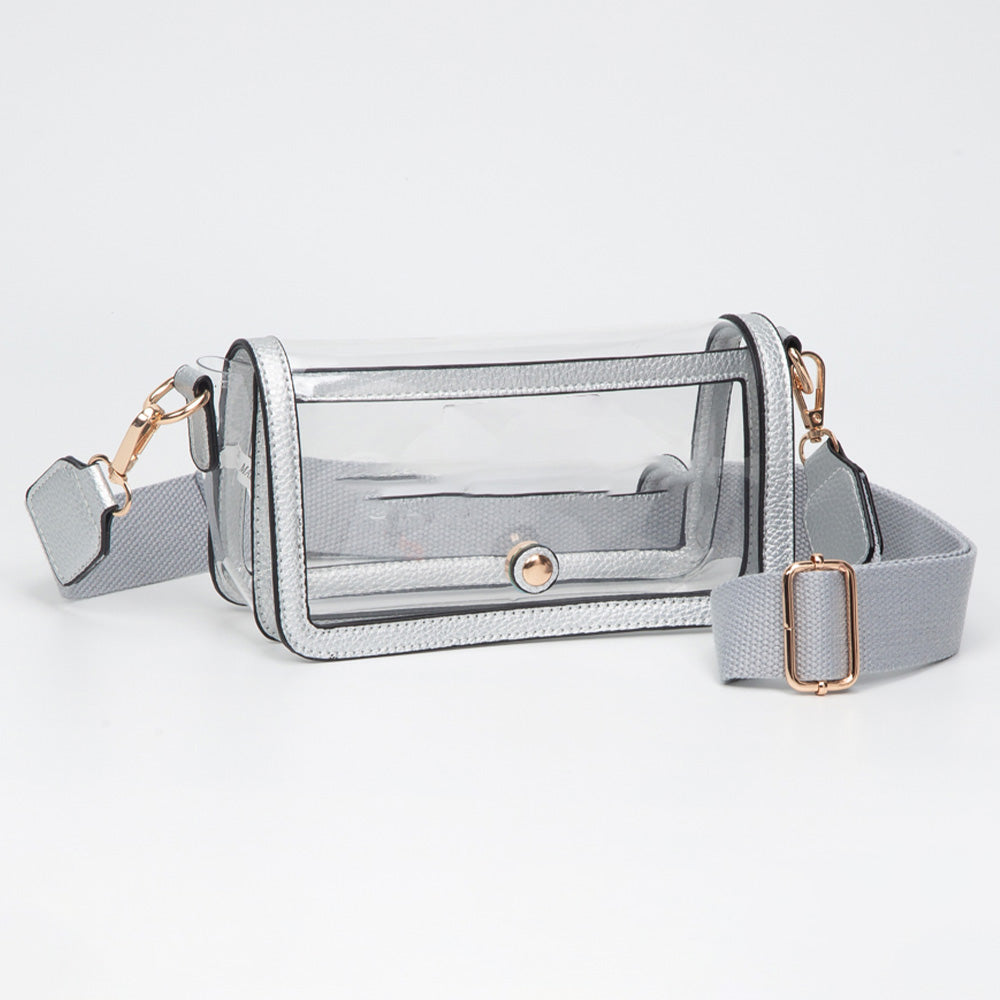 Madeline Love Clear, Silver Transparent Rectangle Flap Crossbody Bag - Bags & Wallets
