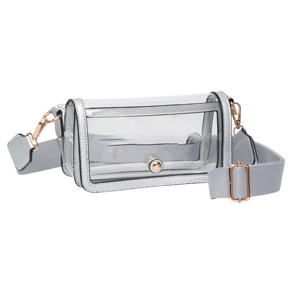 Madeline Love Clear, Silver Transparent Rectangle Flap Crossbody Bag - Bags & Wallets - desc