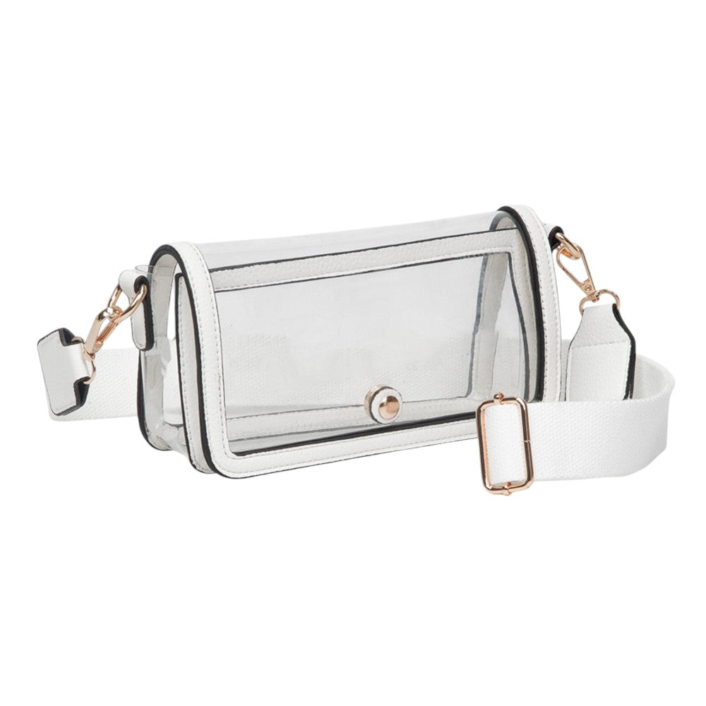 Madeline Love Clear, White Transparent Rectangle Flap Crossbody Bag - Bags & Wallets - desc