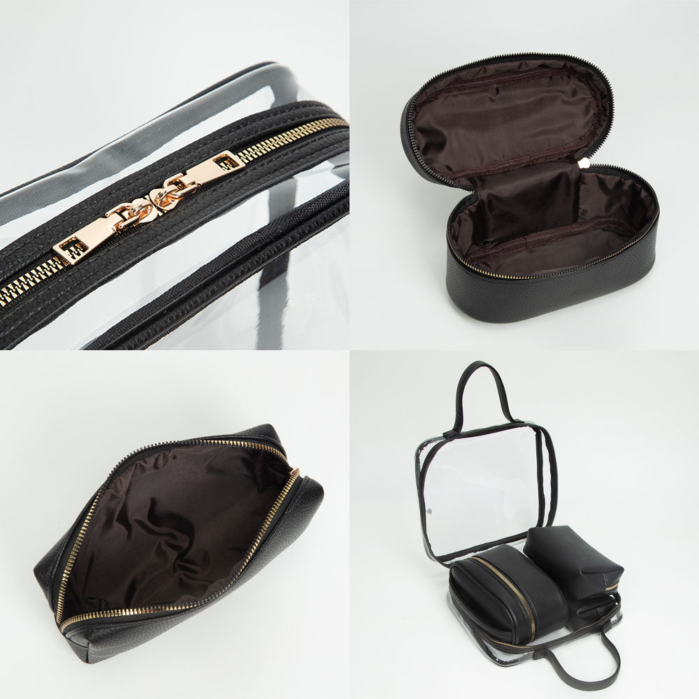 Madeline Love Clear, Leopard 4PCS - Transparent Faux Leather Travel Cosmetic Bag Set - Beauty & Cosmetics - extra