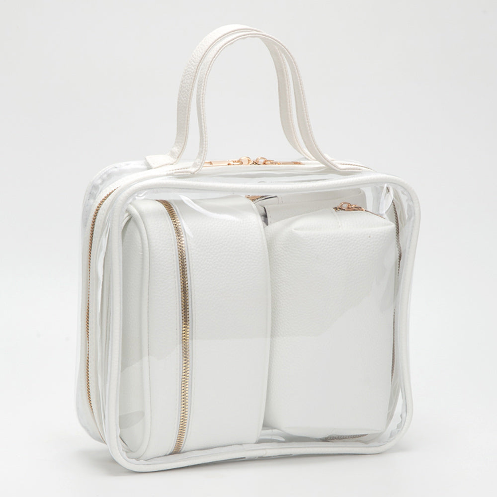 Madeline Love Clear, White 4PCS - Transparent Faux Leather Travel Cosmetic Bag Set - Beauty & Cosmetics