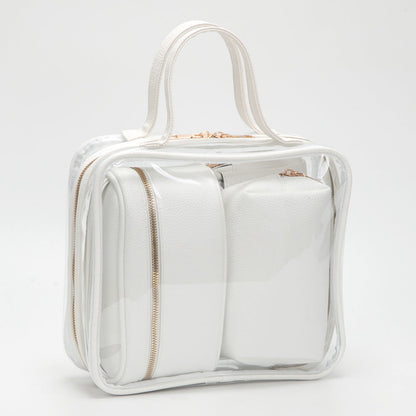 Madeline Love Clear, White 4PCS - Transparent Faux Leather Travel Cosmetic Bag Set - Beauty & Cosmetics