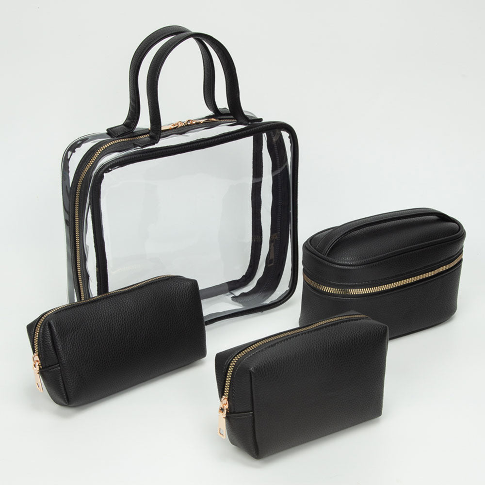 Madeline Love Clear, White 4PCS - Transparent Faux Leather Travel Cosmetic Bag Set - Beauty & Cosmetics - extra