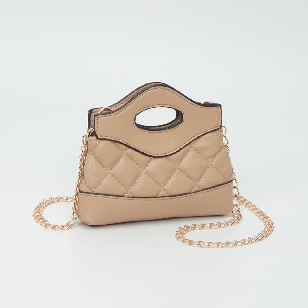Madeline Love Beige Smooth Faux Leather Mini Quilted Handbag Crossbody Bag - Bags & Wallets