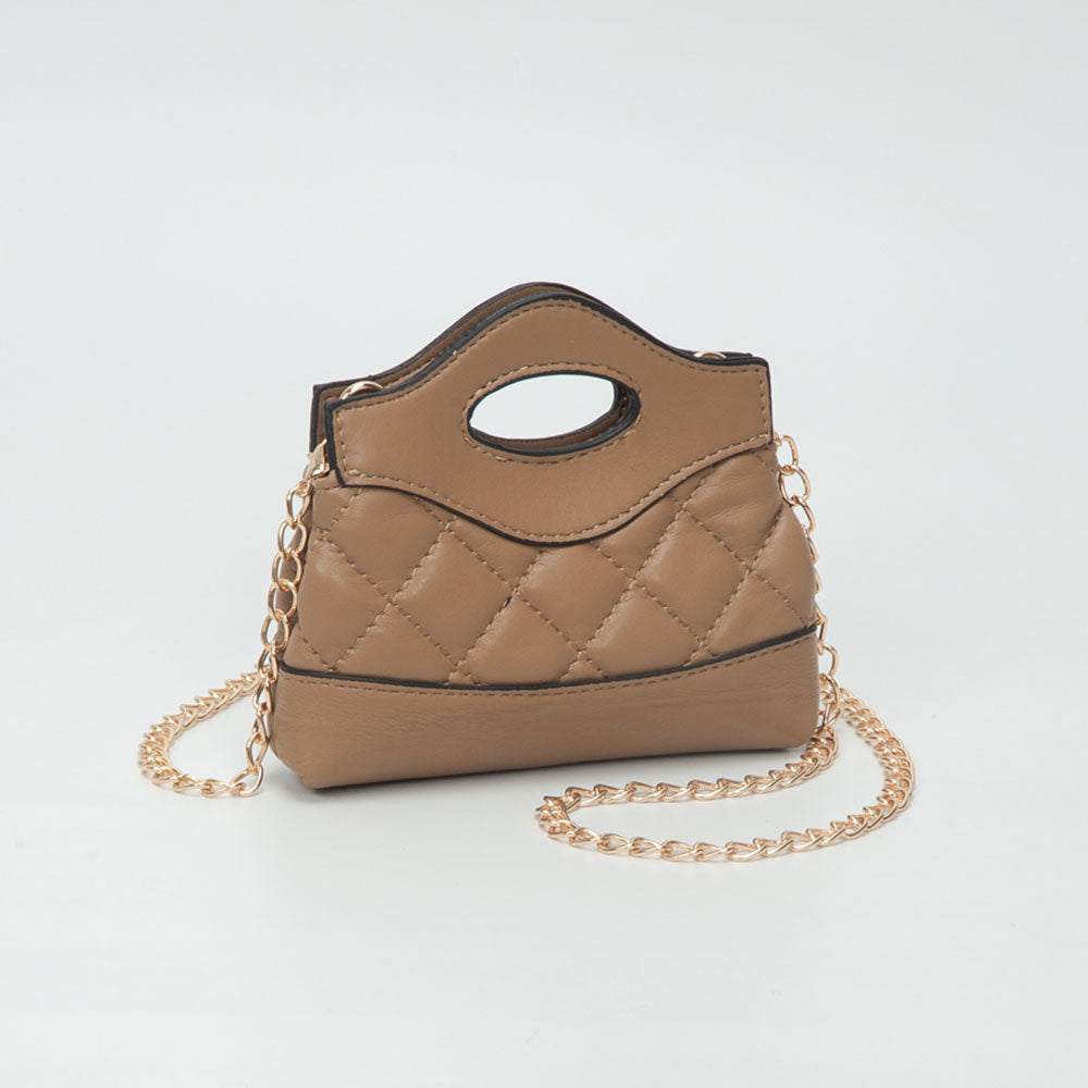 Madeline Love Taupe Smooth Faux Leather Mini Quilted Handbag Crossbody Bag - Bags & Wallets