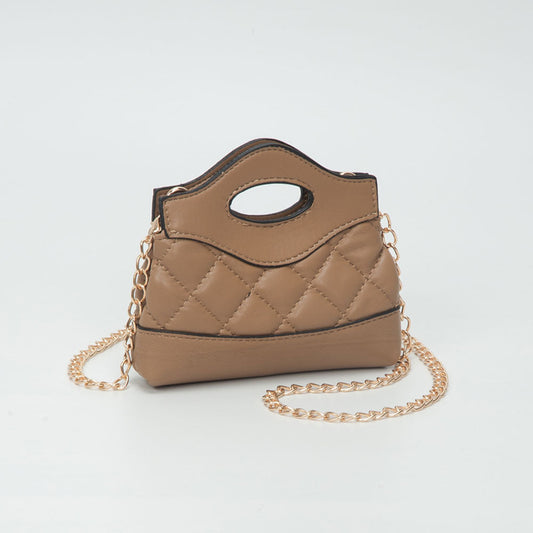Madeline Love Taupe Smooth Faux Leather Mini Quilted Handbag Crossbody Bag - Bags & Wallets